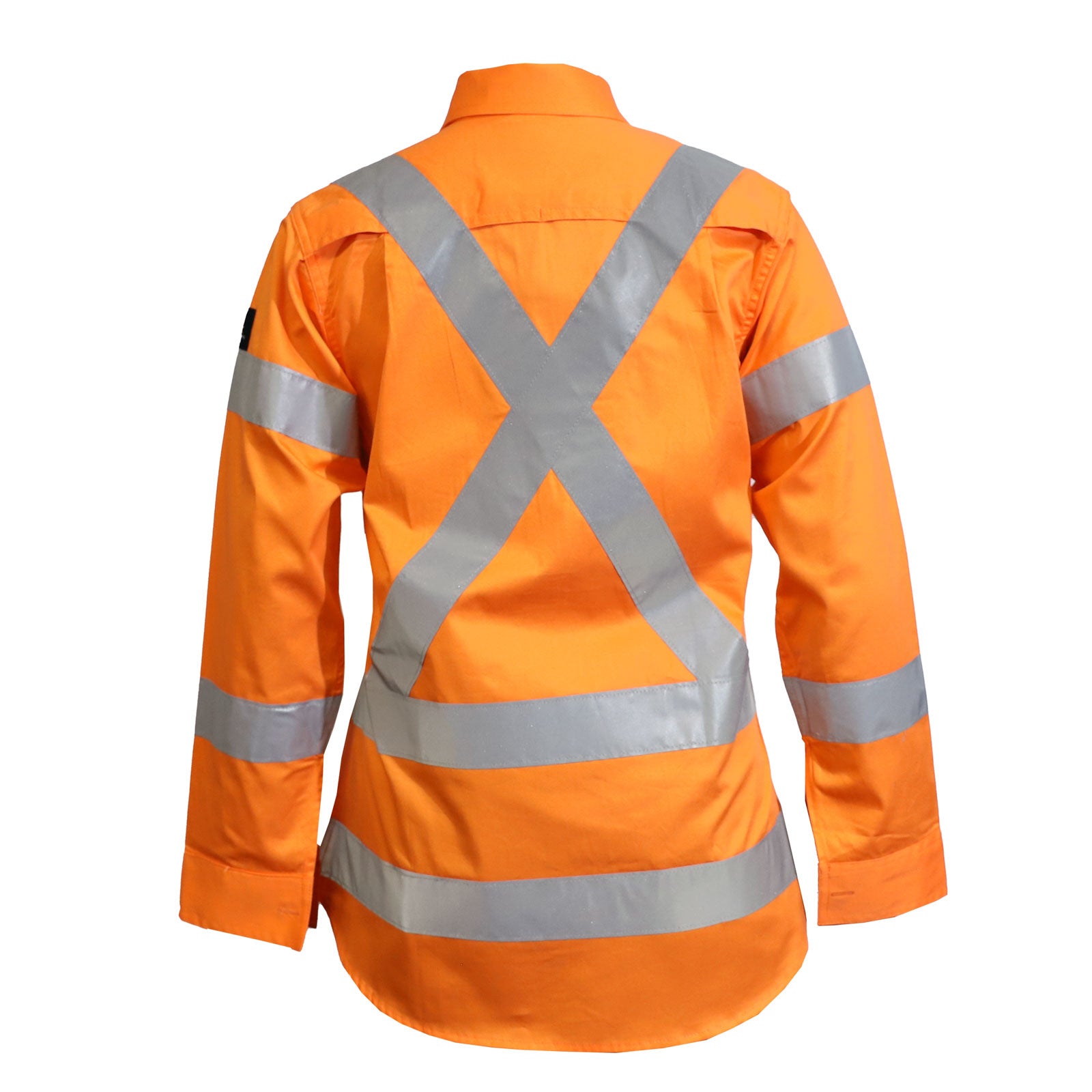 LADIES LIGHTWEIGHT HI VIS LONG SLEEVE VENTED REFLECTIVE SHIRT WITH X PATTERN-NSW RAIL COMPLIANT