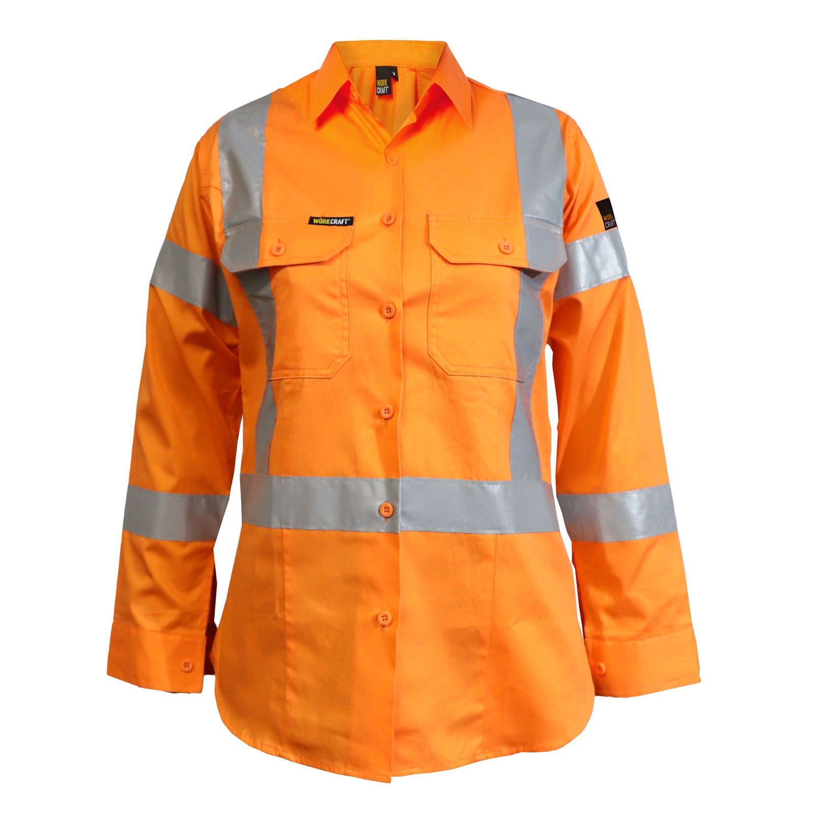 LADIES LIGHTWEIGHT HI VIS LONG SLEEVE VENTED REFLECTIVE SHIRT WITH X PATTERN-NSW RAIL COMPLIANT