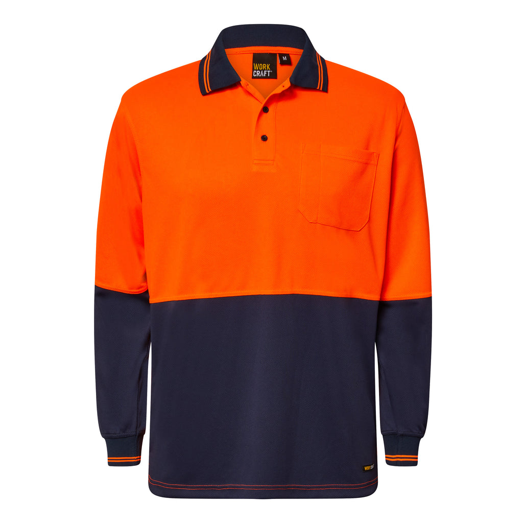 HI VIS LONG SLEEVE MICROMESH POLO WITH POCKET