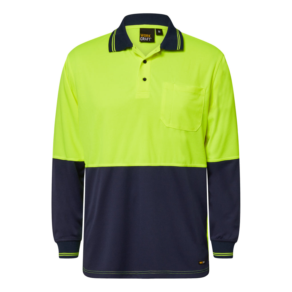 HI VIS LONG SLEEVE MICROMESH POLO WITH POCKET