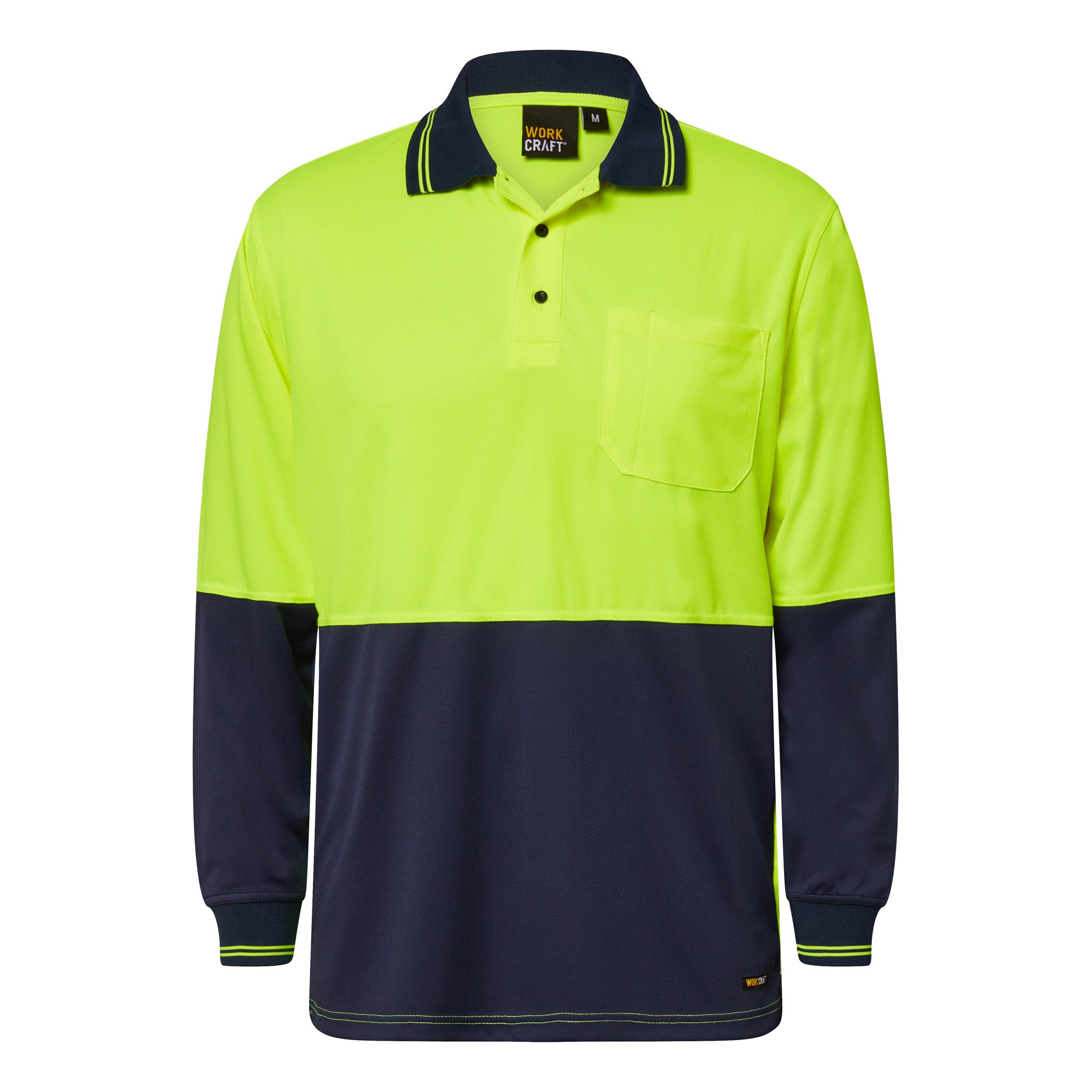 HI VIS LONG SLEEVE MICROMESH POLO WITH POCKET