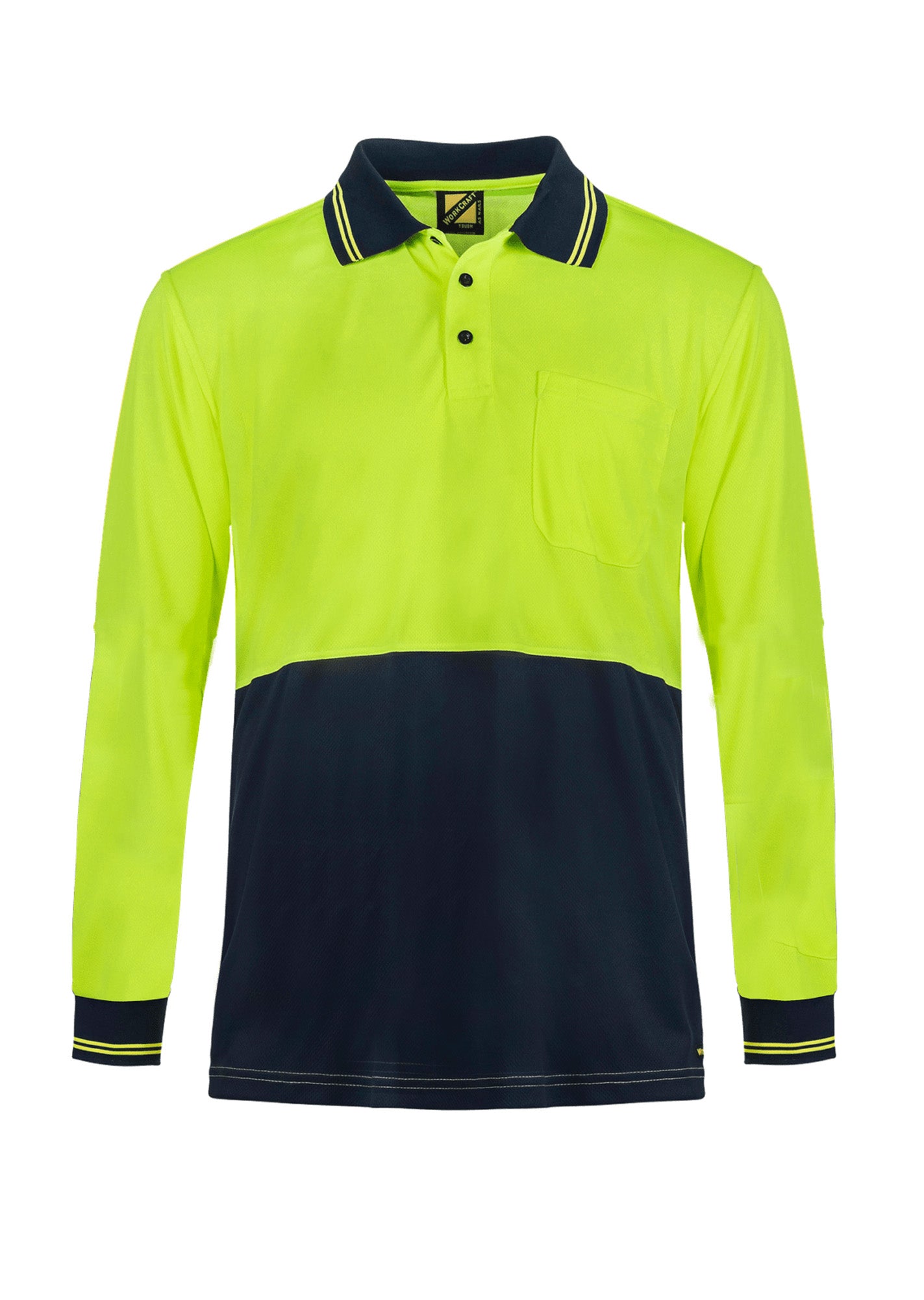 HI VIS LIGHTWEIGHT LONG SLEEVE MICROMESH POLO WITH POCKET