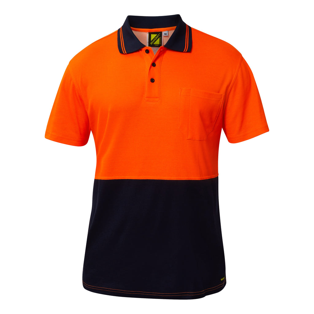 HI VIS SHORT SLEEVE COTTON BACK POLO WITH POCKET