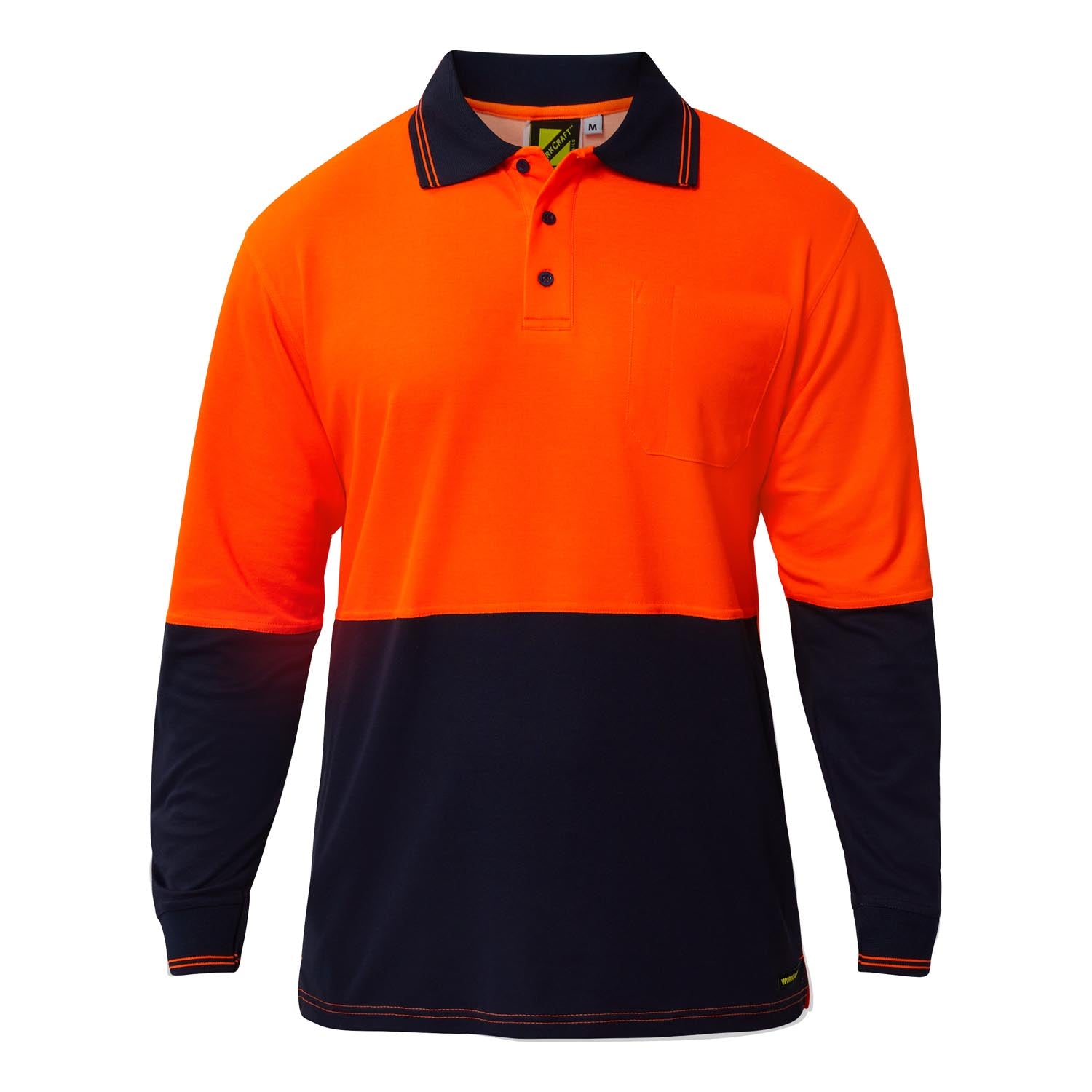 HI VIS LONG SLEEVE COTTON BACK POLO WITH POCKET