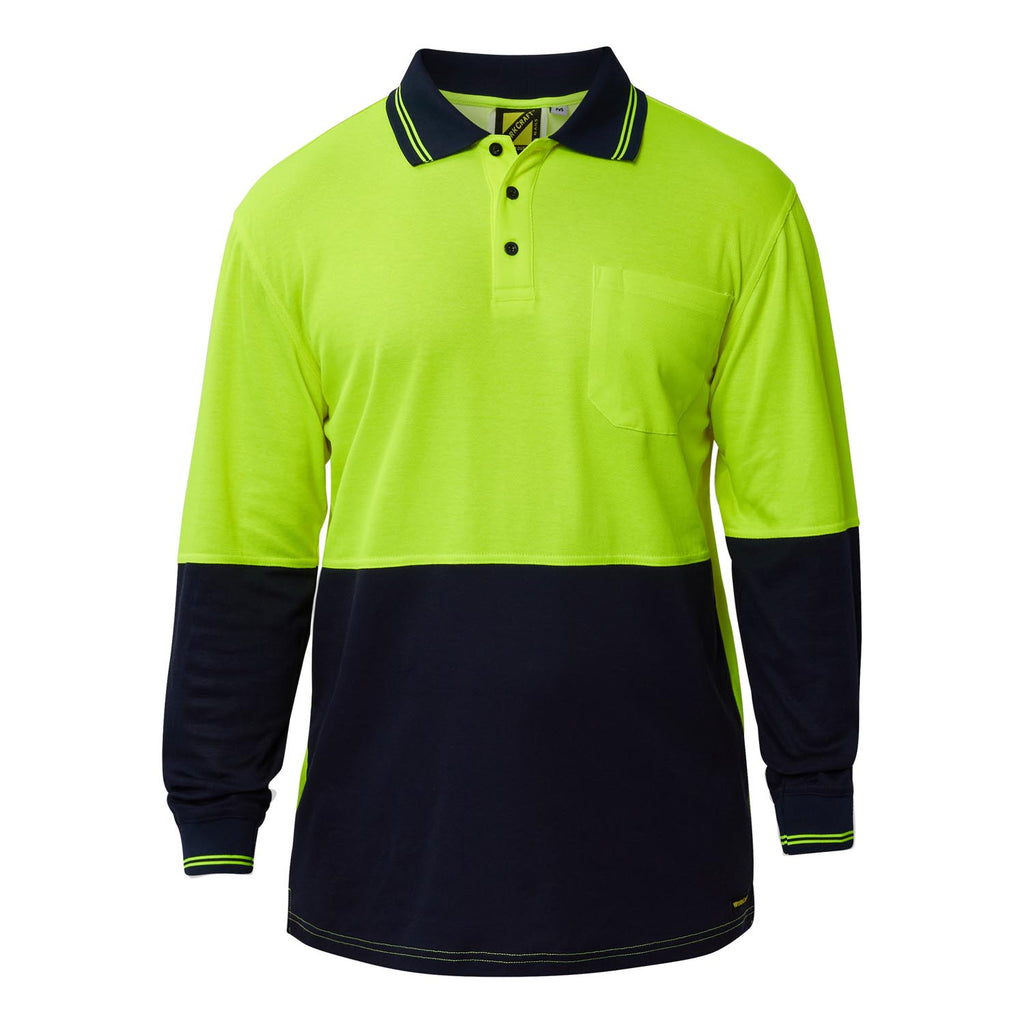 HI VIS LONG SLEEVE COTTON BACK POLO WITH POCKET