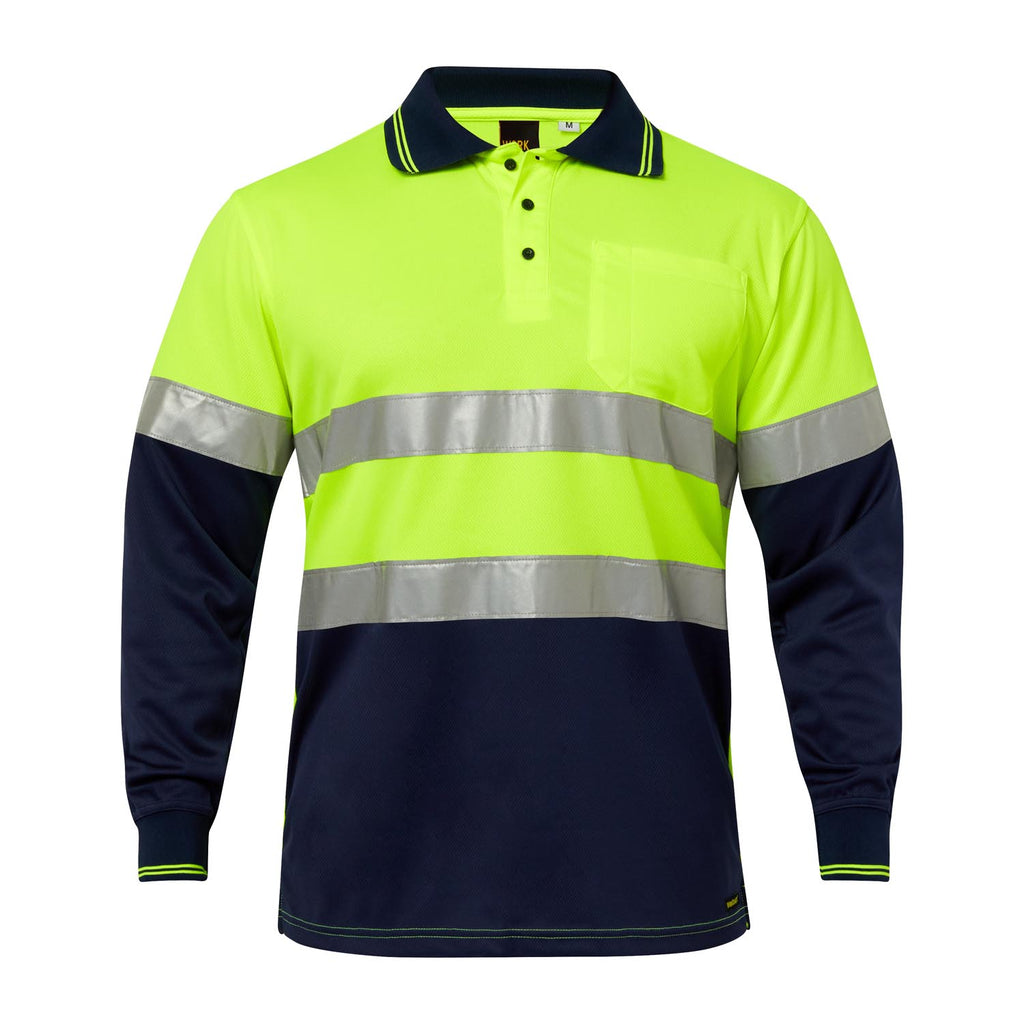 HI VIS LONG SLEEVE MICROMESH REFLECTIVE POLO WITH POCKET