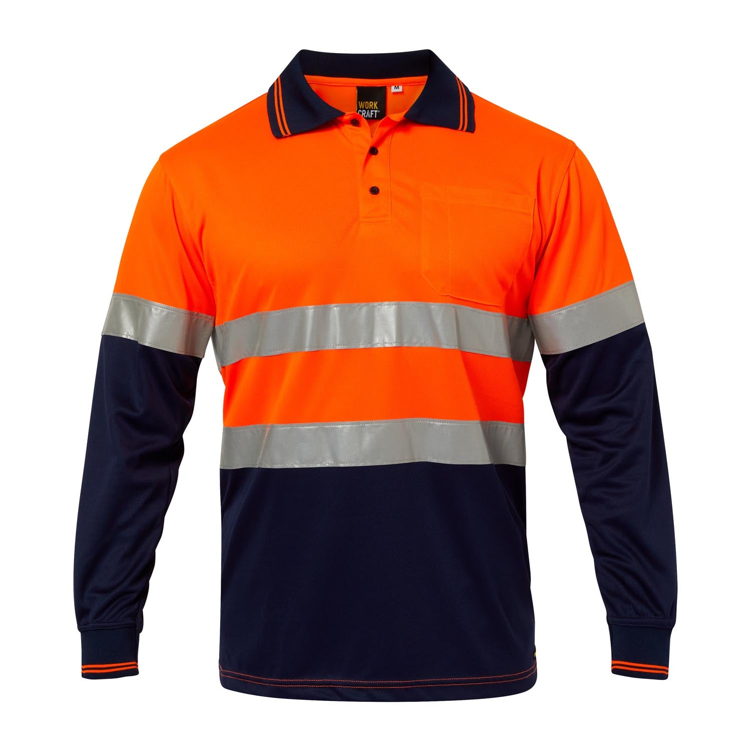 HI VIS LONG SLEEVE MICROMESH REFLECTIVE POLO WITH POCKET