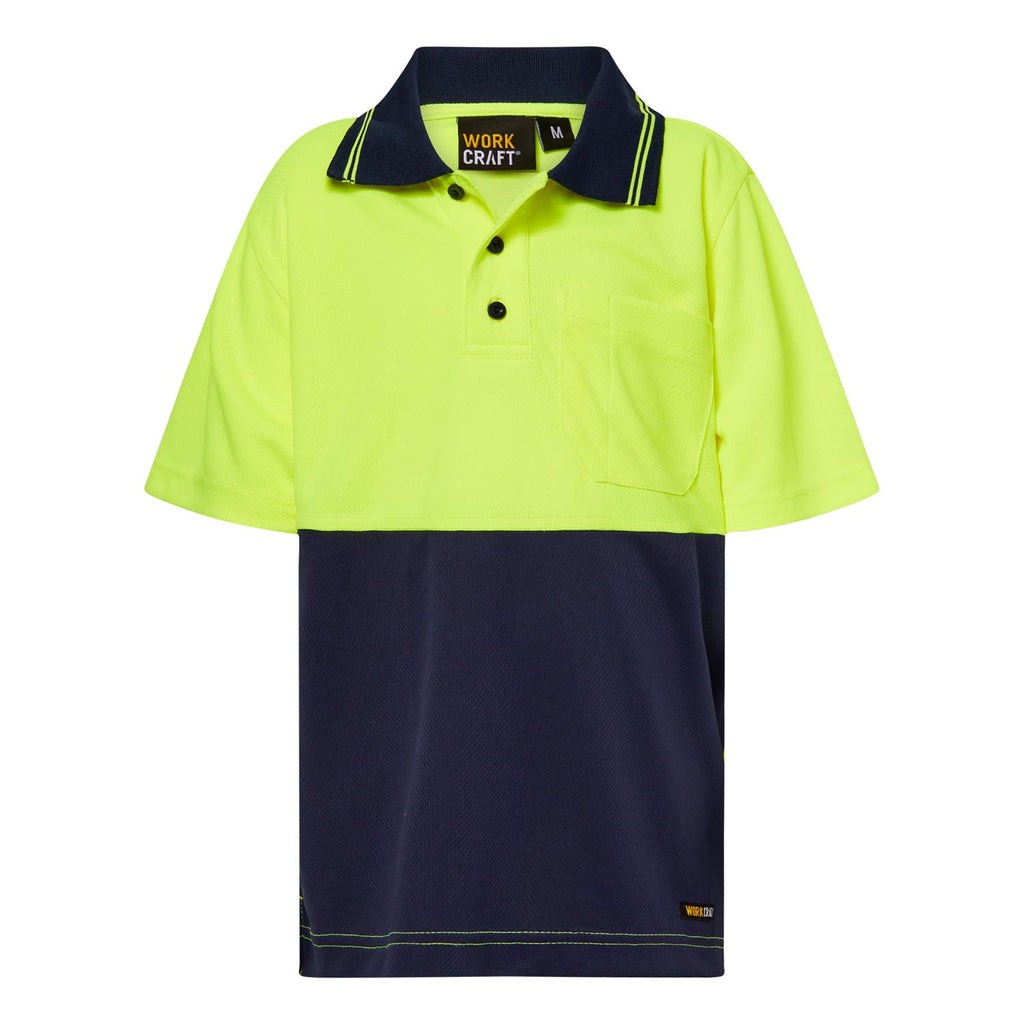 KIDS HI VIS SHORT SLEEVE MICROMESH POLO WITH POCKET