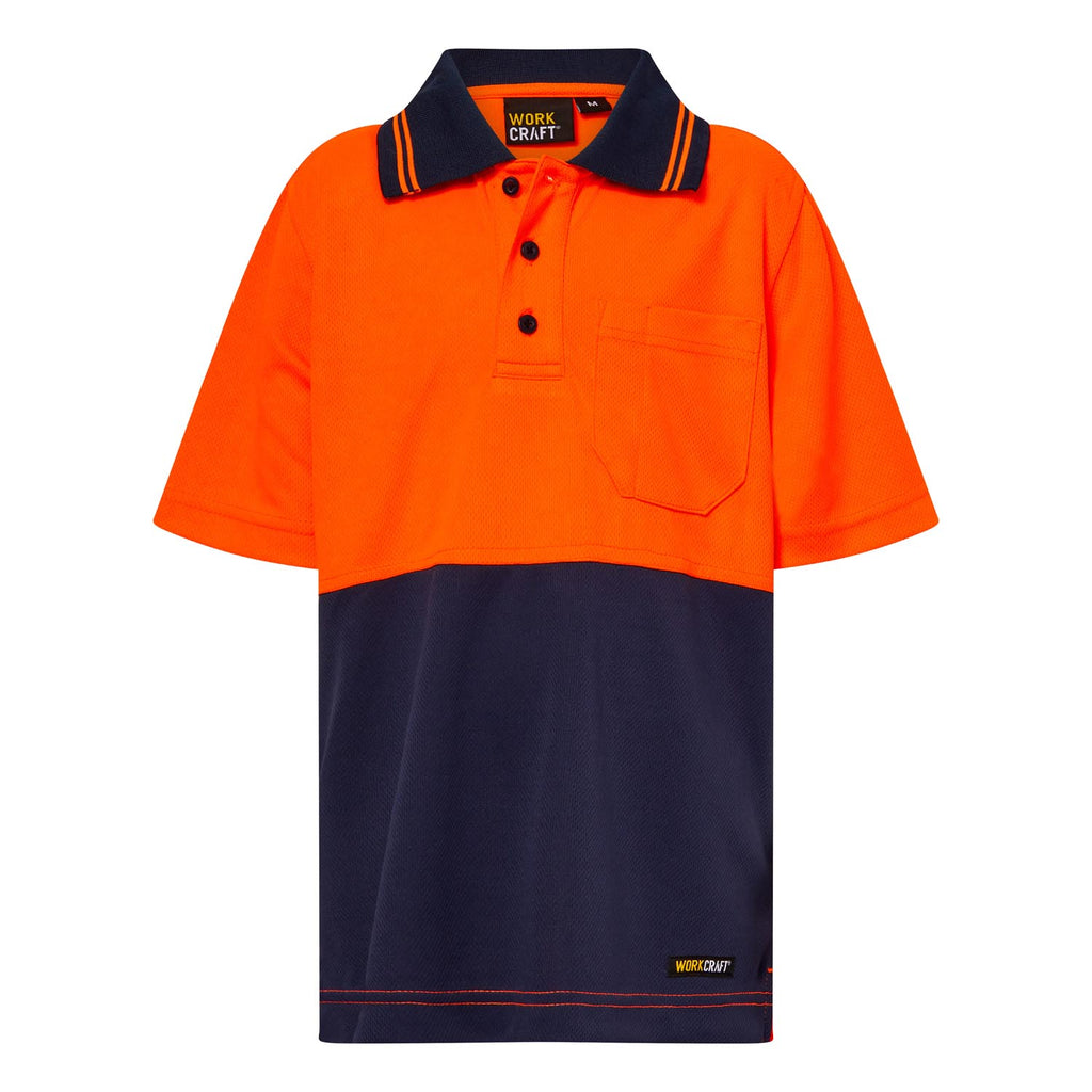 KIDS HI VIS SHORT SLEEVE MICROMESH POLO WITH POCKET