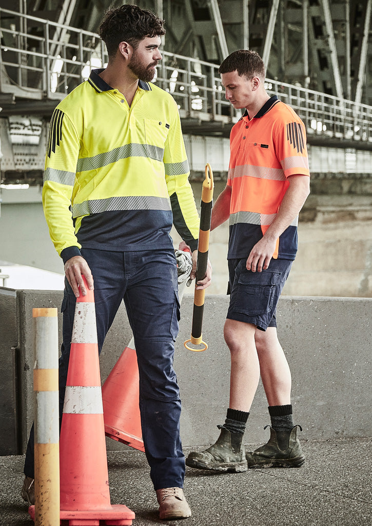 Mens Hi Vis Flux Segmented Tape Long Sleeve Polo
