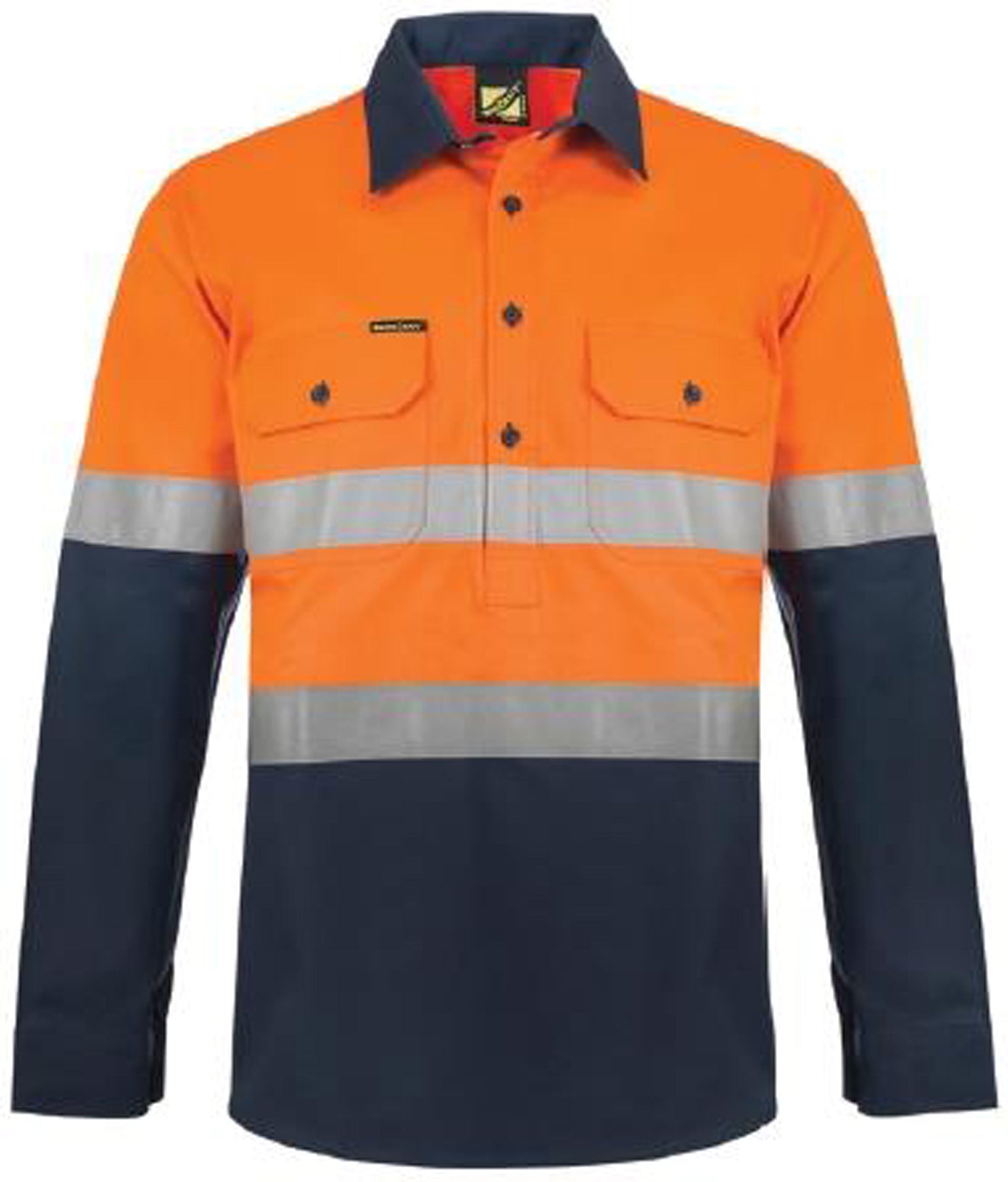 HEAVY DUTY HYBRID HI VIS CLOSED FRONT COTTON DRILL REFLECTIVE SHIRT WITH GUSSET SLEEVES