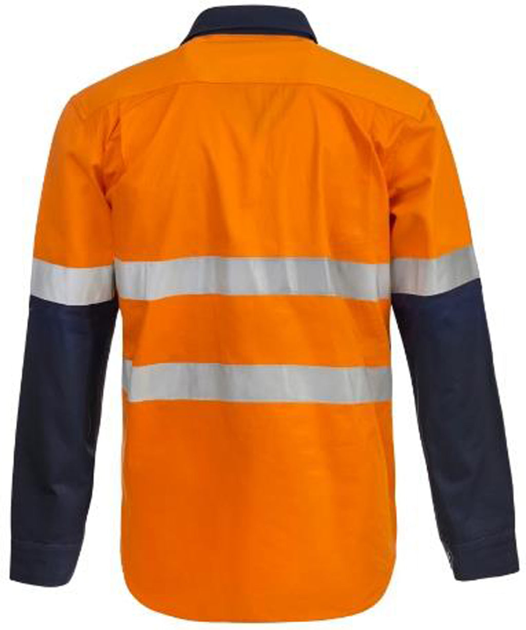 HEAVY DUTY HYBRID HI VIS CLOSED FRONT COTTON DRILL REFLECTIVE SHIRT WITH GUSSET SLEEVES