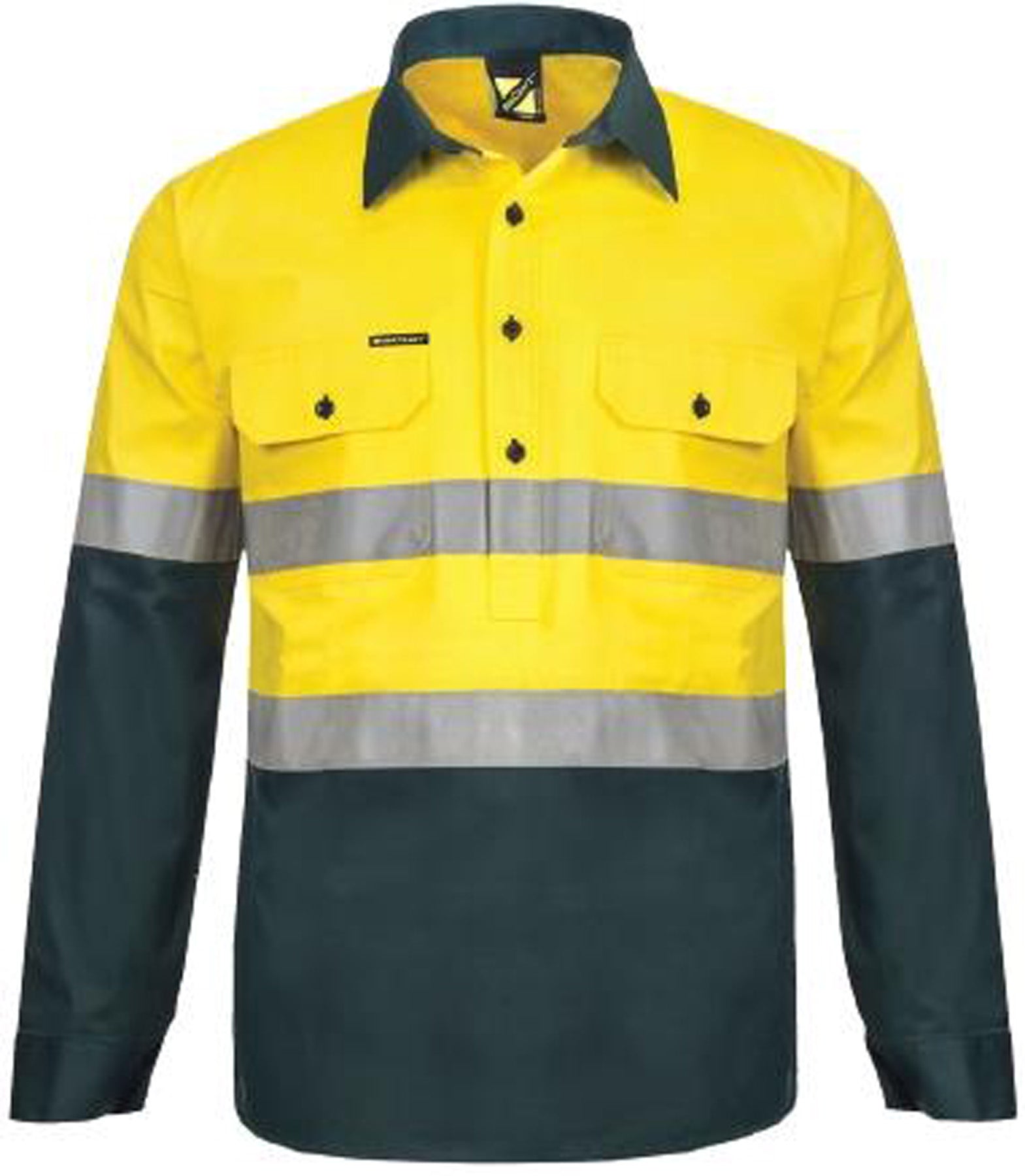 LIGHTWEIGHT HI VIS CLOSED FRONT VENTED COTTON DRILL REFLECTIVE SHIRT WITH SEMI GUSSET SLEEVES