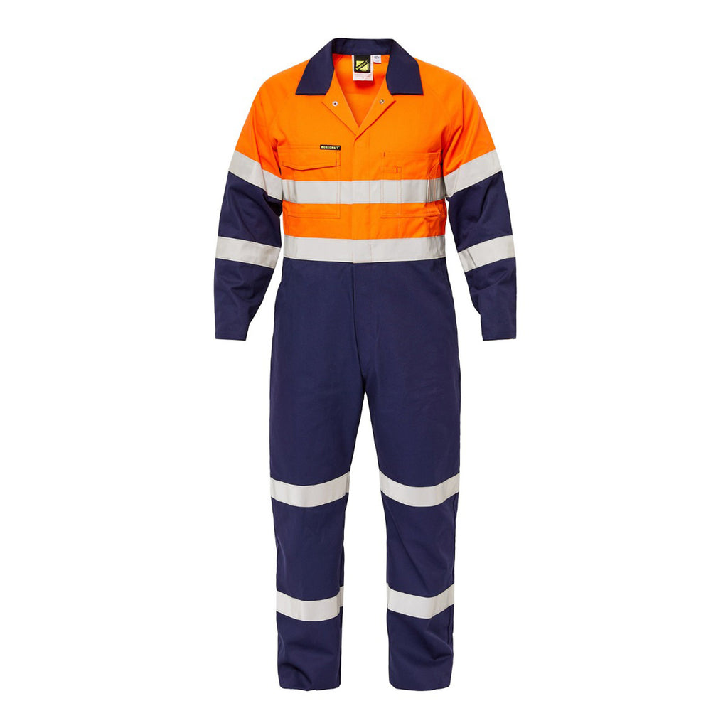 HI VIS TWO TONE COTTON DRILL COVERALLS WITH INDUSTRIAL LAUNDRY REFLECTIVE TAPE
