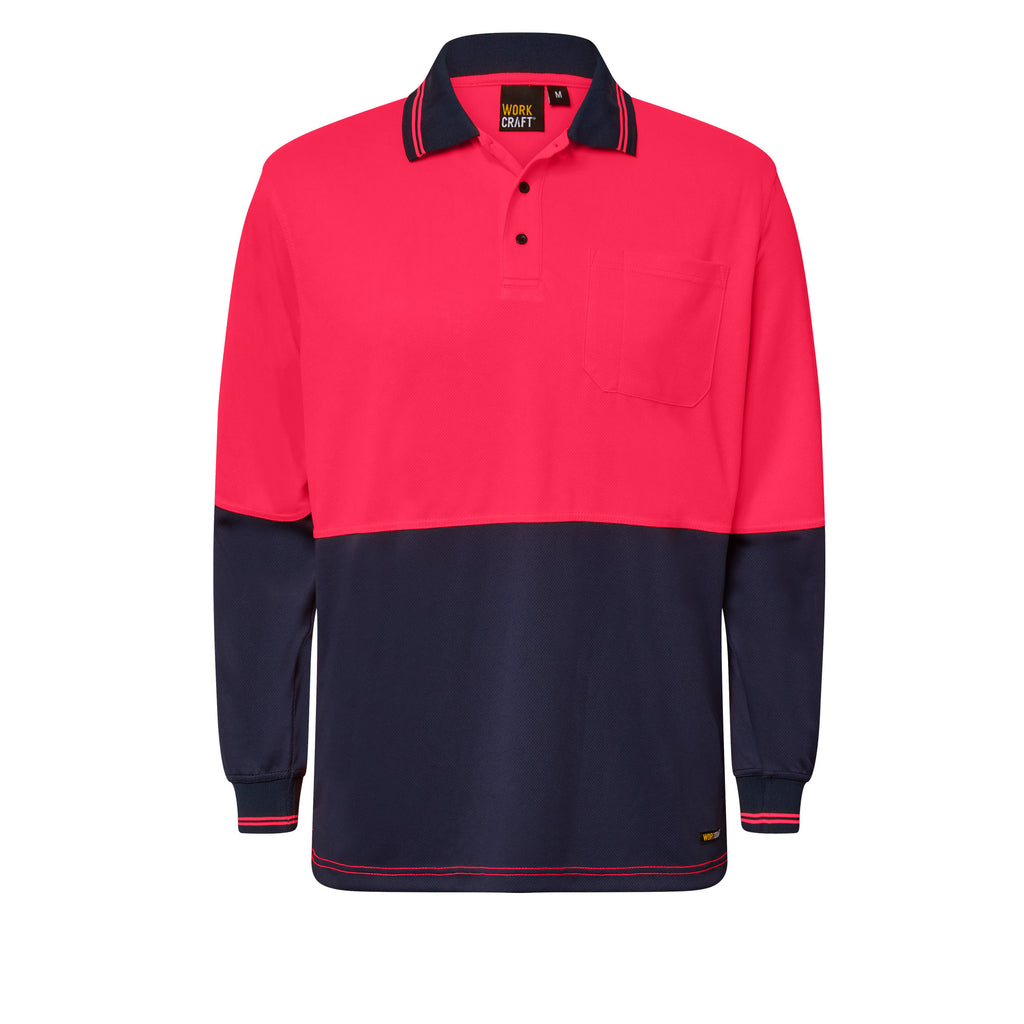 HI VIS LONG SLEEVE MICROMESH POLO WITH POCKET