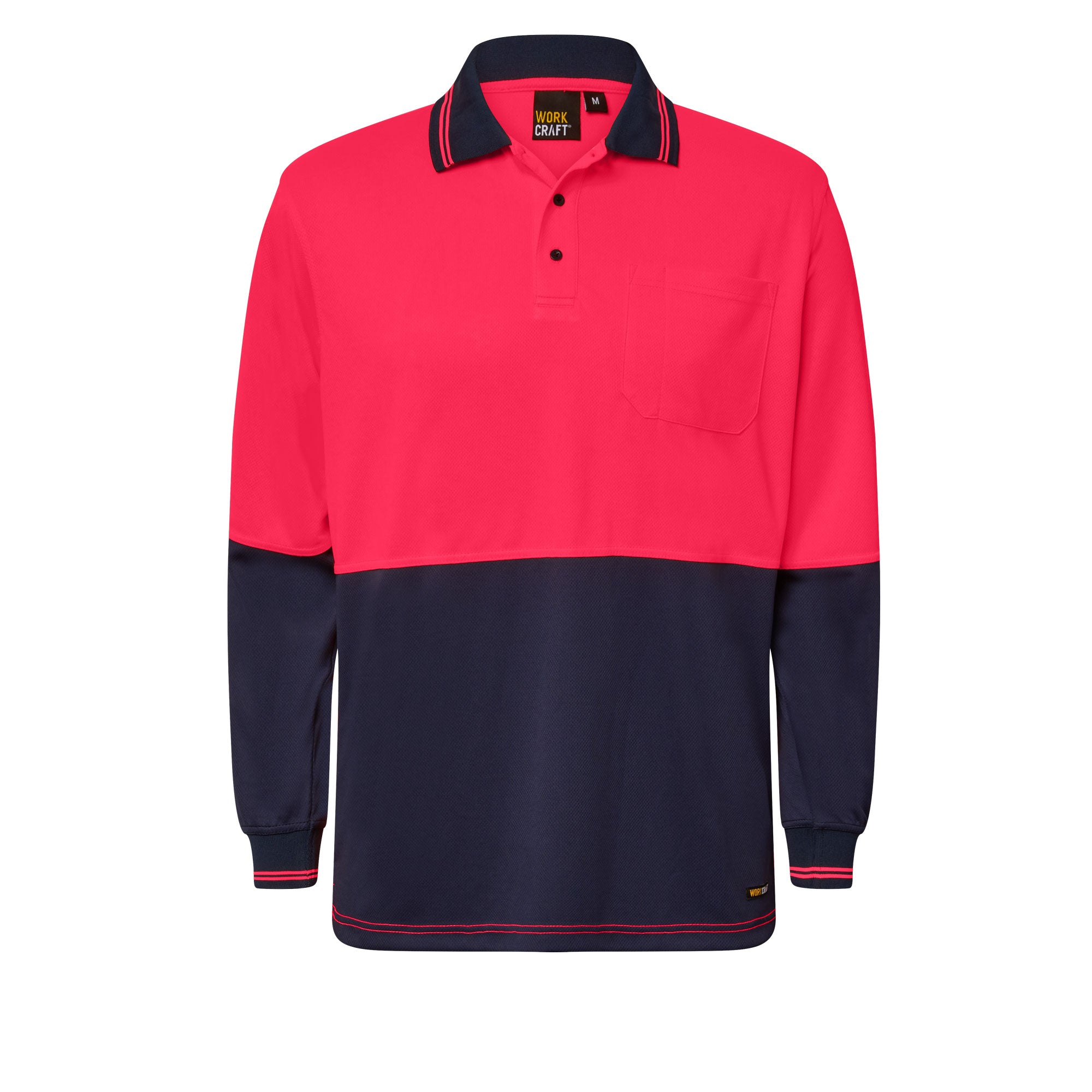 HI VIS LONG SLEEVE MICROMESH POLO WITH POCKET